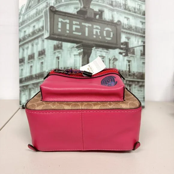 Coach 69522 Backpack 23 IN Signature canvas Tan Bright Cherry